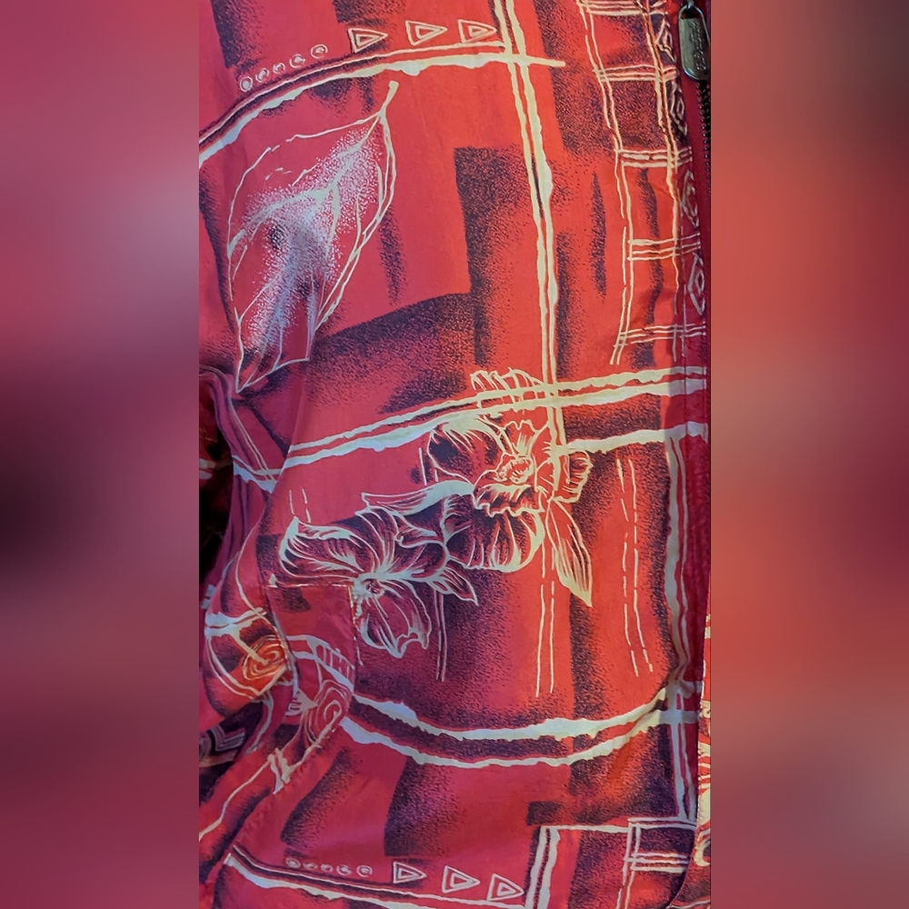 Silk Red Patterned Windbreaker Size Small - image 3